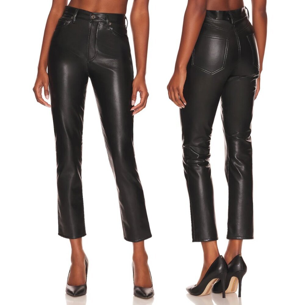 AGOLDE Recycled Leather Riley Long in Black Detox size 30 Revolve
